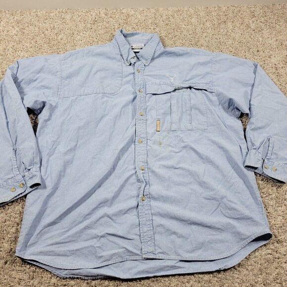 Columbia Hunting Denim Shirt Mens 2XL Shooting Button Up Long Sleeve Stains - Picture 1 of 9